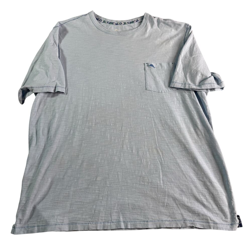 Tommy Bahama XL Light Blue Pocket T-Shirt 100% Cotton Short Sleeve Casual Tee
